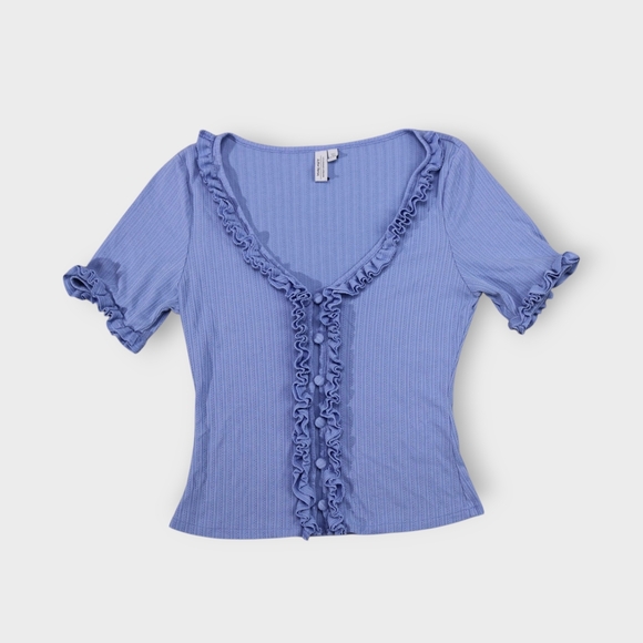 & OTHER STORIES Cropped Ruffle Cardigan Knit Womens Size Small Baby Blue - Picture 3 of 8